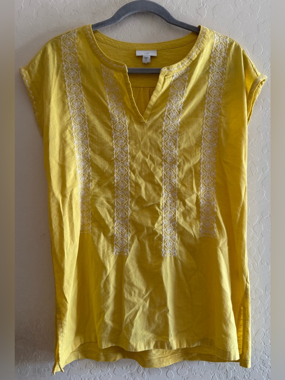 J. Jill, XS, cotton blend yellow embroidered top